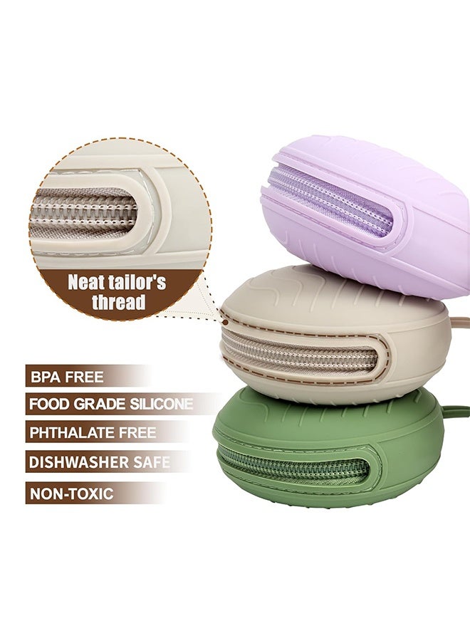 3 Pack Silicone Pacifier Holder Case, BPA-Free Cover Pouch for Baby, Portable Storage Container for Diaper Bag Stroller, Travel Outdoor Activities, Easy to Clean (Green, Grey, Purple) - Image 2